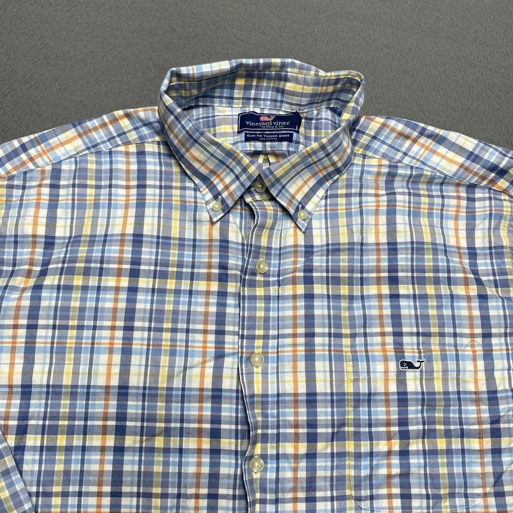 Vineyard Vines Shirt Mens 2XL Blue Plaid Long Sleeve Tucker Slim Fit Button Down